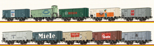 BRAWA 50870 - H0 - 10-tlg. Set gedeckte Güterwagen Deutsche Traditionsmarken, Ep. III - DC